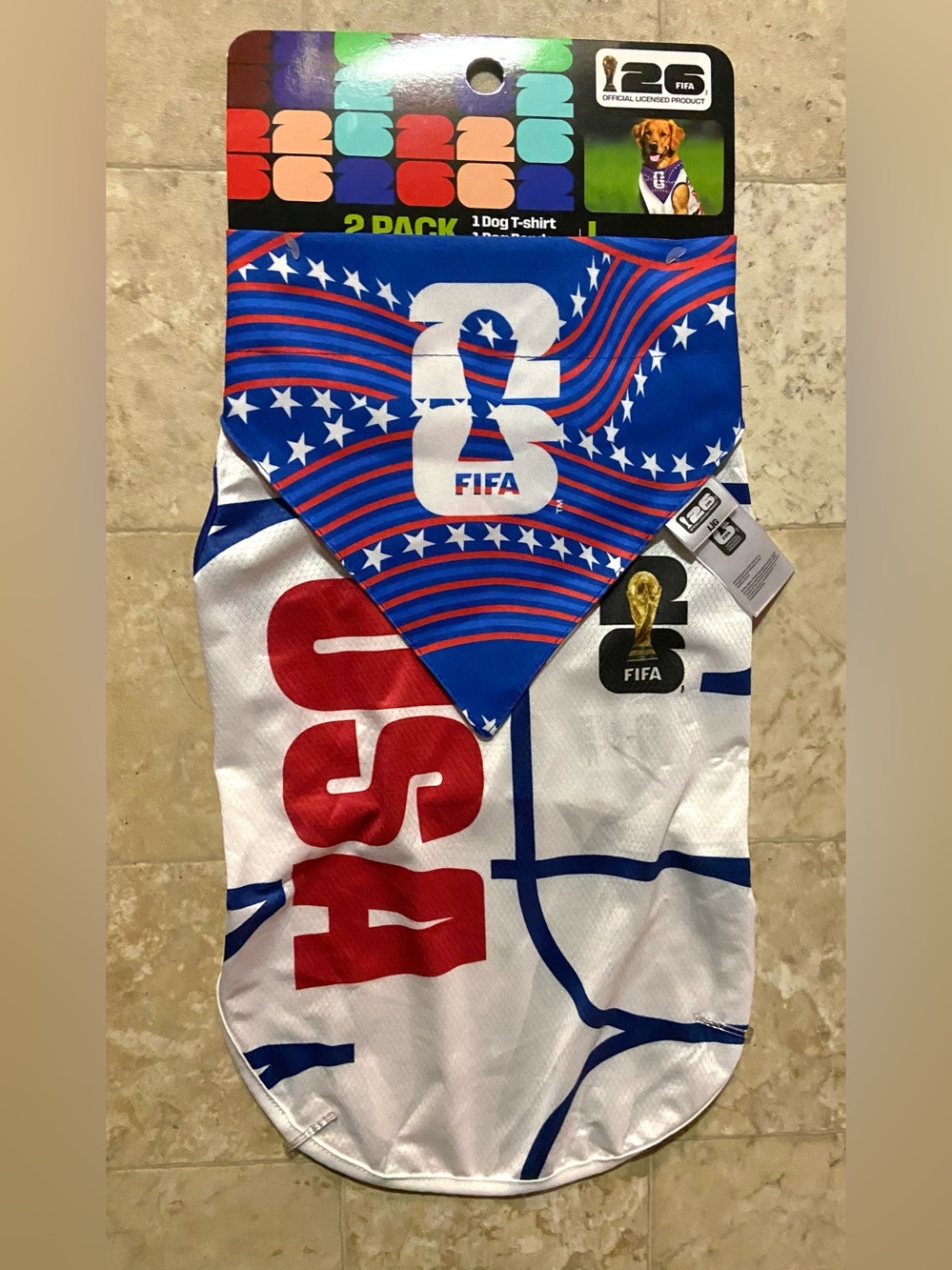 NWT Lg. FIFA ⚽️🐾 Shirt & Bandana Set💕 Bandana has different images on each side.